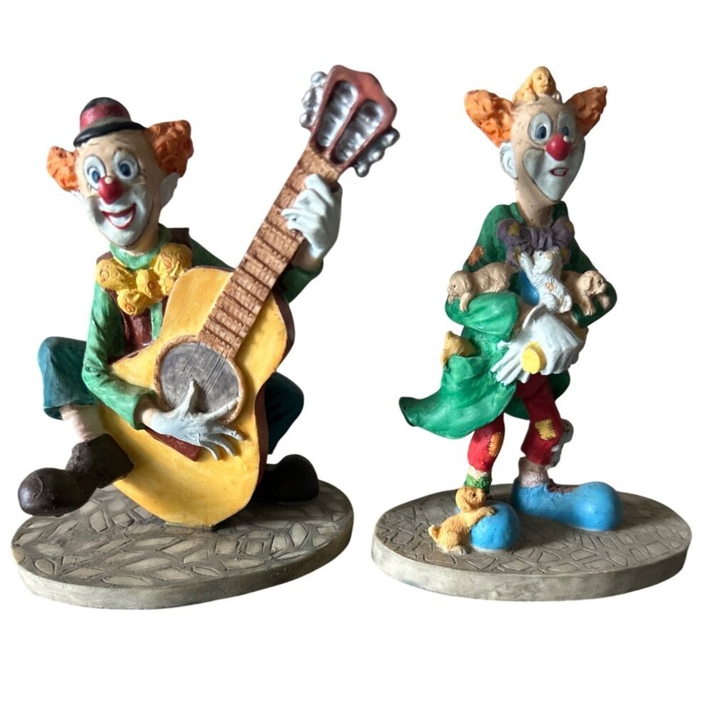 Stone Avenue Collectors Paradise Clown Figurines Set With Guitar & Puppies